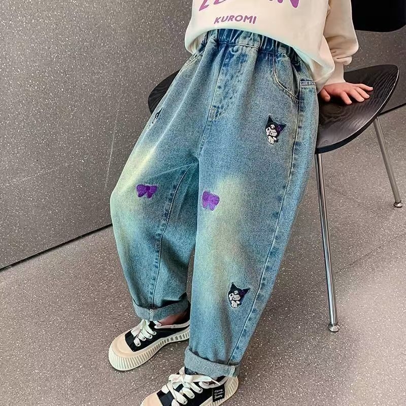 Τζιν για κορίτσια, στυλ άνοιξης και φθινοπώρου, παιδικά ρούχα 3-12 ετών, νέο στυλ, παιδικά παντελόνια φθινοπώρου για μικρά κορίτσια, με μοτίβο κινουμένων σχεδίων