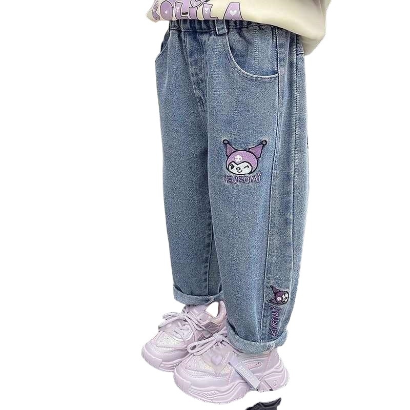 Τζιν για κορίτσια, στυλ άνοιξης και φθινοπώρου, παιδικά ρούχα 3-12 ετών, νέο στυλ, παιδικά παντελόνια φθινοπώρου για μικρά κορίτσια, με μοτίβο κινουμένων σχεδίων