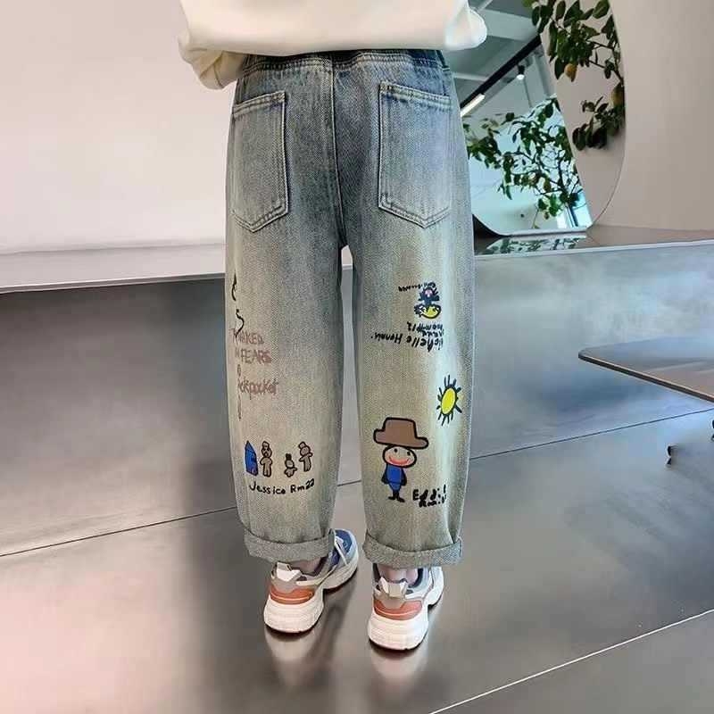 Τζιν για κορίτσια, στυλ άνοιξης και φθινοπώρου, παιδικά ρούχα 3-12 ετών, νέο στυλ, παιδικά παντελόνια φθινοπώρου για μικρά κορίτσια, με μοτίβο κινουμένων σχεδίων
