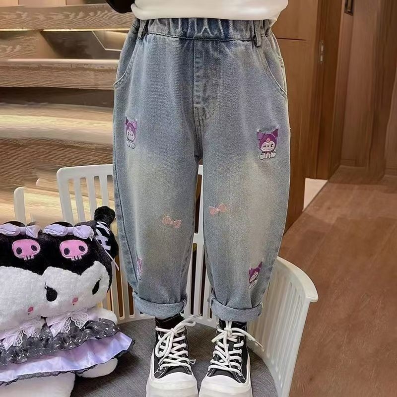 Τζιν για κορίτσια, στυλ άνοιξης και φθινοπώρου, παιδικά ρούχα 3-12 ετών, νέο στυλ, παιδικά παντελόνια φθινοπώρου για μικρά κορίτσια, με μοτίβο κινουμένων σχεδίων