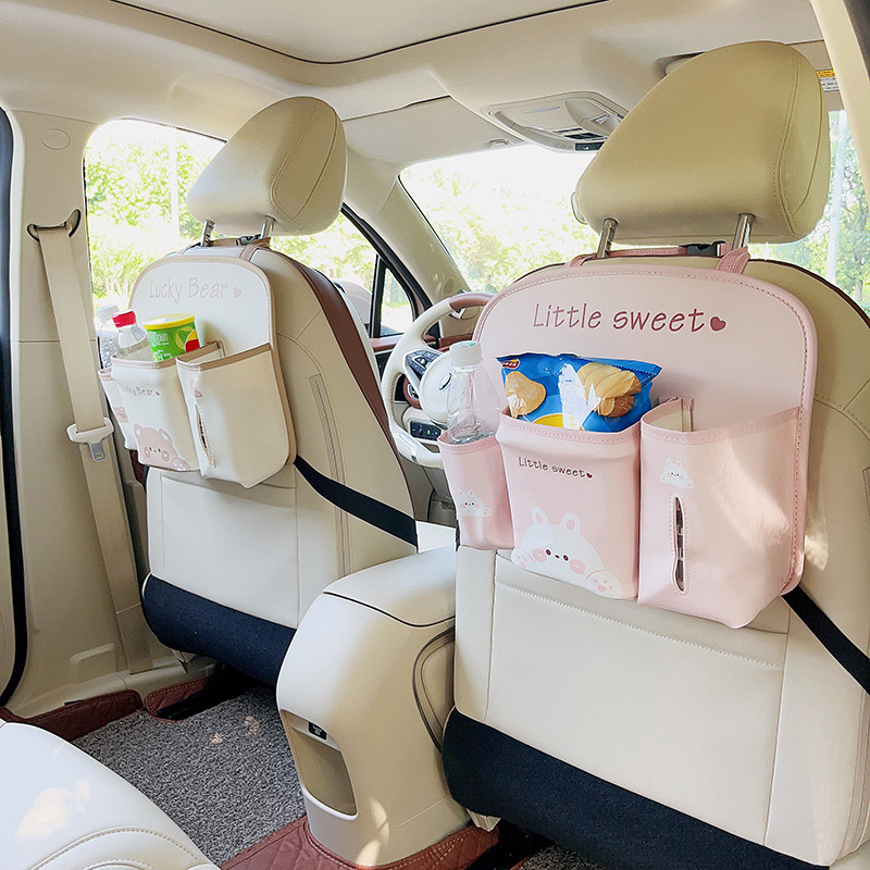 Τσάντα αποθήκευσης αυτοκινήτου κρεμαστή τσάντα χαριτωμένη δερμάτινη τσάντα αποθήκευσης καρεκλών αυτοκινήτου με κρεμαστή πλάτη πολυλειτουργική για γυναίκες