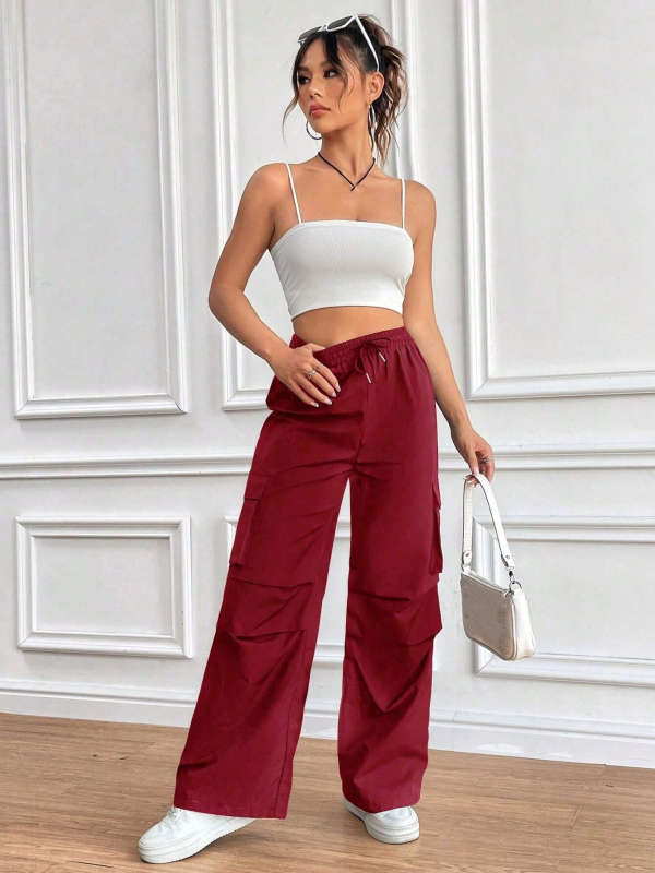 Sügis 2024 uued moodsed stiilsed vöökohaga pingutusnööriga kõrge vöökohaga katte taskukujundusega lahtised pendelrüüd naistele