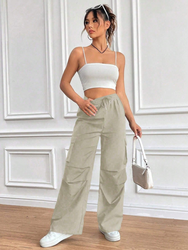 Sügis 2024 uued moodsed stiilsed vöökohaga pingutusnööriga kõrge vöökohaga katte taskukujundusega lahtised pendelrüüd naistele