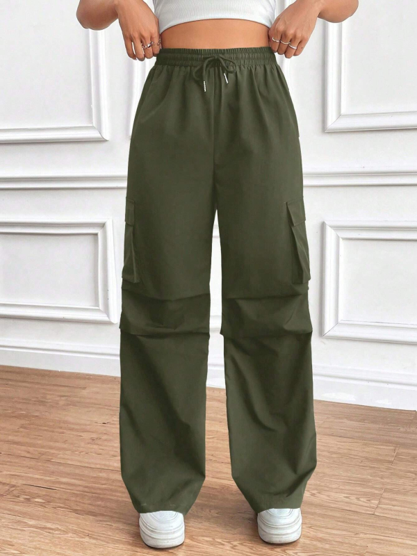 Sügis 2024 uued moodsed stiilsed vöökohaga pingutusnööriga kõrge vöökohaga katte taskukujundusega lahtised pendelrüüd naistele