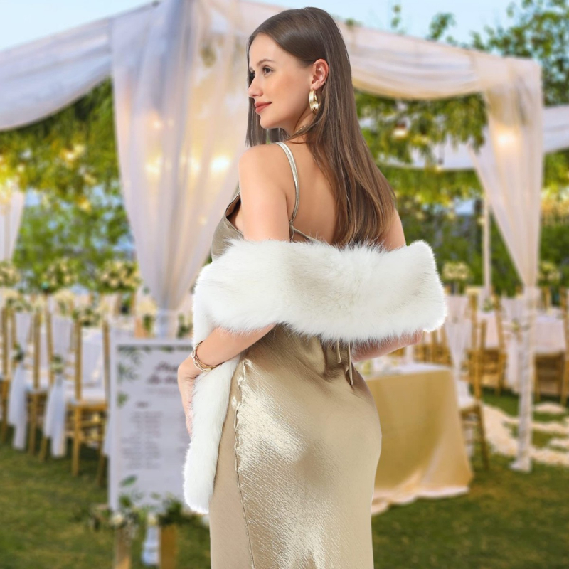 Moteriškas kailio apykaklės šalikas su dirbtinio kailio kaklo apvyniojimu rudens / žiemos šiltas šalikas, apsiaustas, pūkuotas, ypač ilgas šalikas