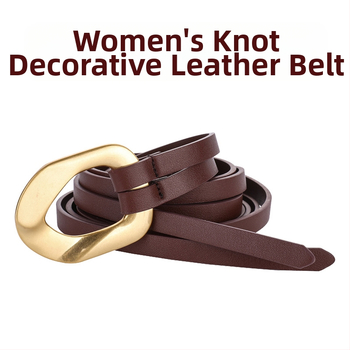 Uudne naiste sõlmepandlaga õhuke vöö, naiste kleit, kitsas vöökate, pikk vöö, moodne kuldse pandlaga loomanahast vöö