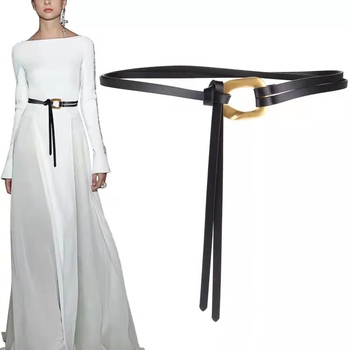Uudne naiste sõlmepandlaga õhuke vöö, naiste kleit, kitsas vöökate, pikk vöö, moodne kuldse pandlaga loomanahast vöö