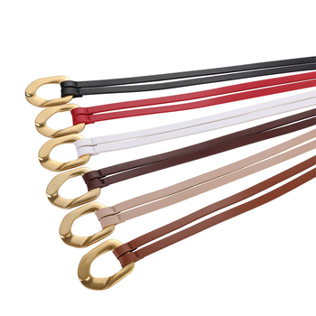 Uudne naiste sõlmepandlaga õhuke vöö, naiste kleit, kitsas vöökate, pikk vöö, moodne kuldse pandlaga loomanahast vöö