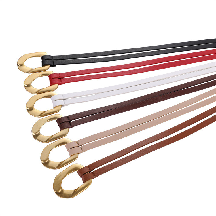 Uudne naiste sõlmepandlaga õhuke vöö, naiste kleit, kitsas vöökate, pikk vöö, moodne kuldse pandlaga loomanahast vöö