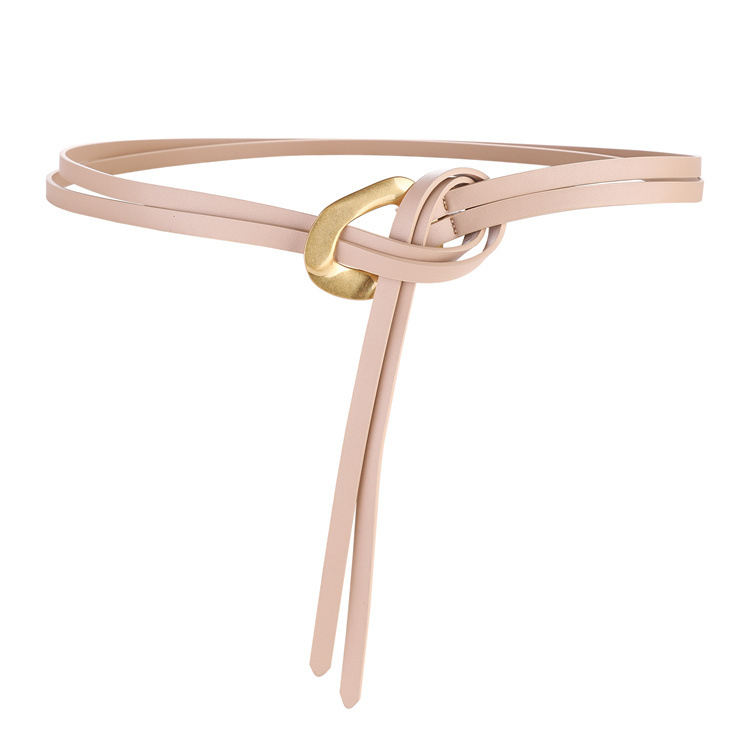 Uudne naiste sõlmepandlaga õhuke vöö, naiste kleit, kitsas vöökate, pikk vöö, moodne kuldse pandlaga loomanahast vöö