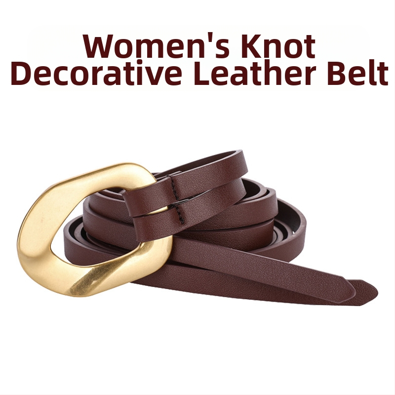 Uudne naiste sõlmepandlaga õhuke vöö, naiste kleit, kitsas vöökate, pikk vöö, moodne kuldse pandlaga loomanahast vöö