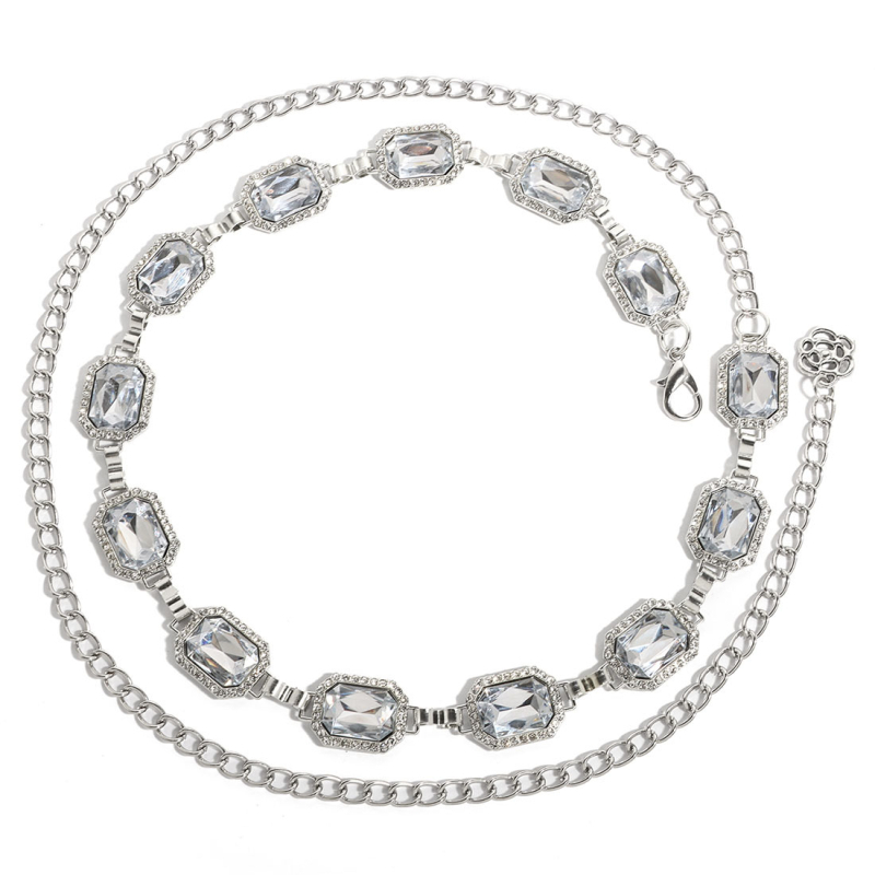 Eiropas un Amerikas pārrobežu kvadrātveida dimanta ķēdes ķermeņa ķēdes vidukļa ķēdes sakausējuma viena slāņa vidukļa ķēdes rotaslietas sievietēm F26910