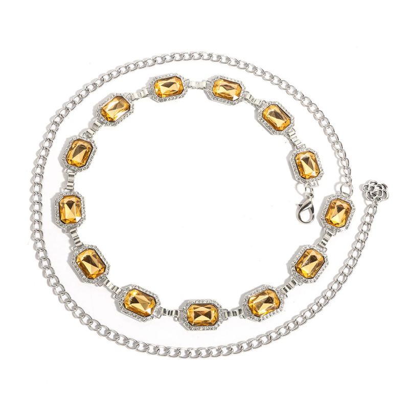 Eiropas un Amerikas pārrobežu kvadrātveida dimanta ķēdes ķermeņa ķēdes vidukļa ķēdes sakausējuma viena slāņa vidukļa ķēdes rotaslietas sievietēm F26910