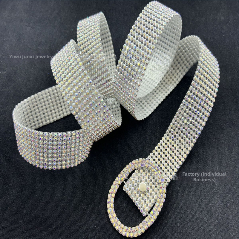 Taobao uus naiste teemantvöö 9 reaga suurte ovaalsete täiskividega inkrusteeritud vöödega riietega sidumiseks, 2024. aasta uus mudel