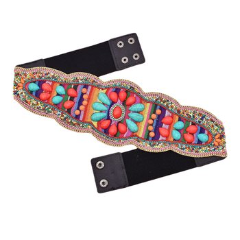 2024 νέα απομίμηση τυρκουάζ σφραγίδα μέσης εθνοτικό στυλ χάντρες χρώματος φαρδιά ζώνη Xinjiang ελαστική μέση αξεσουάρ γυναικών χονδρικής