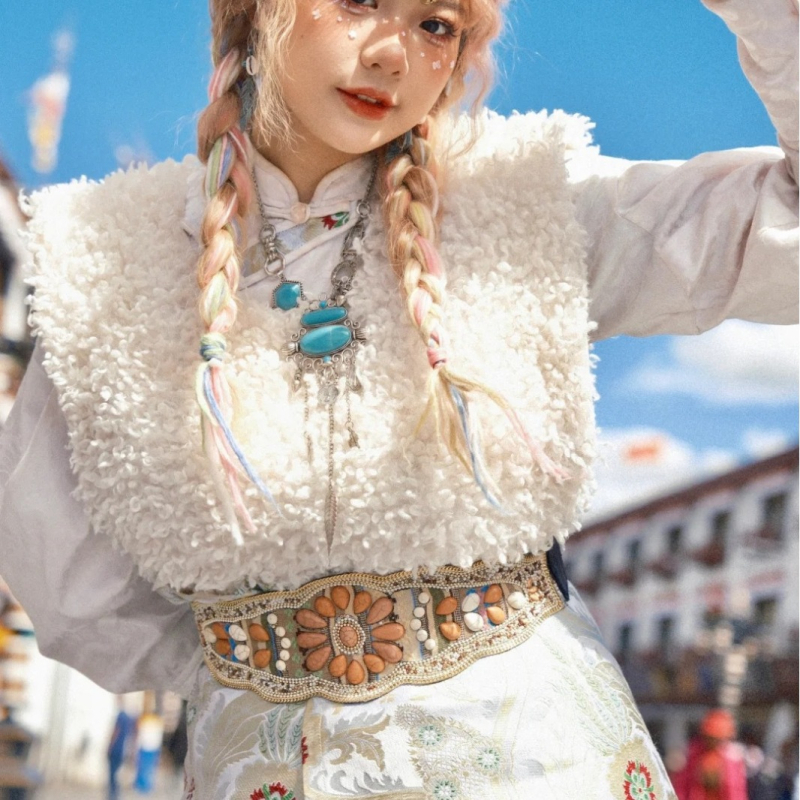 2024 νέα απομίμηση τυρκουάζ σφραγίδα μέσης εθνοτικό στυλ χάντρες χρώματος φαρδιά ζώνη Xinjiang ελαστική μέση αξεσουάρ γυναικών χονδρικής