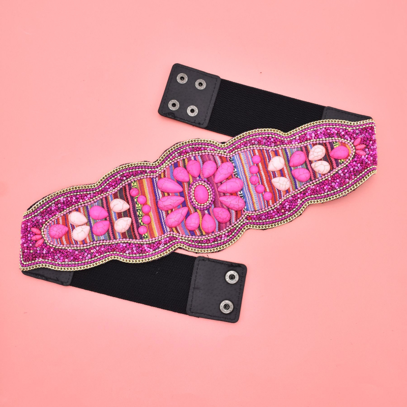 2024 νέα απομίμηση τυρκουάζ σφραγίδα μέσης εθνοτικό στυλ χάντρες χρώματος φαρδιά ζώνη Xinjiang ελαστική μέση αξεσουάρ γυναικών χονδρικής