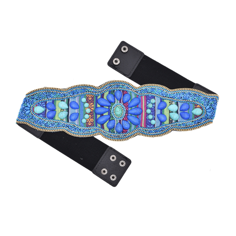 2024 νέα απομίμηση τυρκουάζ σφραγίδα μέσης εθνοτικό στυλ χάντρες χρώματος φαρδιά ζώνη Xinjiang ελαστική μέση αξεσουάρ γυναικών χονδρικής