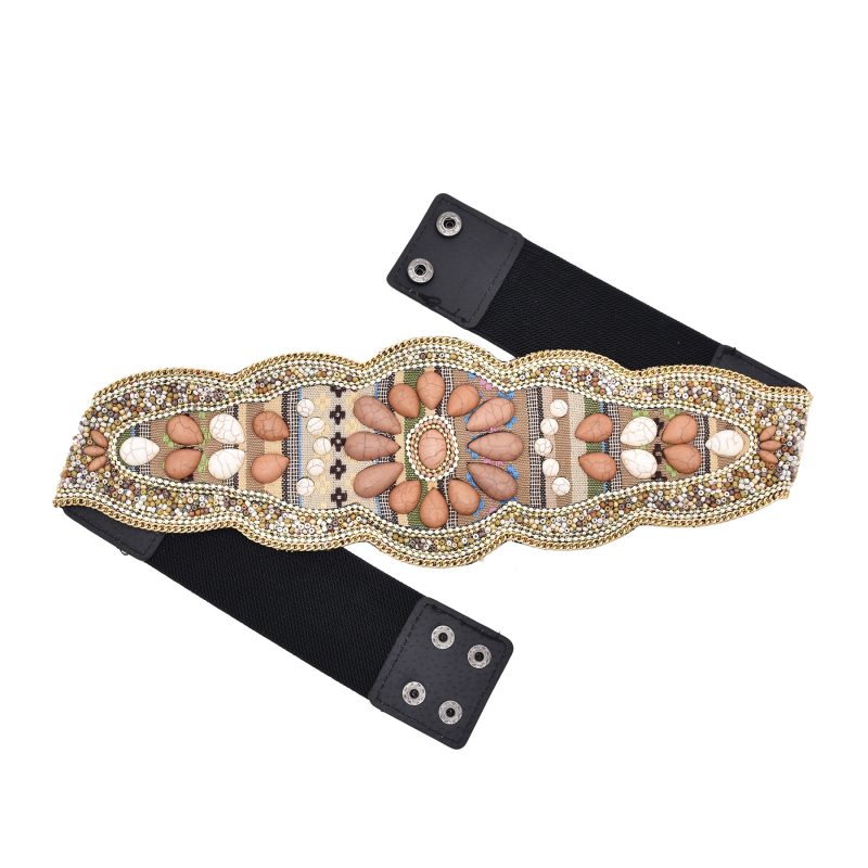 2024 νέα απομίμηση τυρκουάζ σφραγίδα μέσης εθνοτικό στυλ χάντρες χρώματος φαρδιά ζώνη Xinjiang ελαστική μέση αξεσουάρ γυναικών χονδρικής