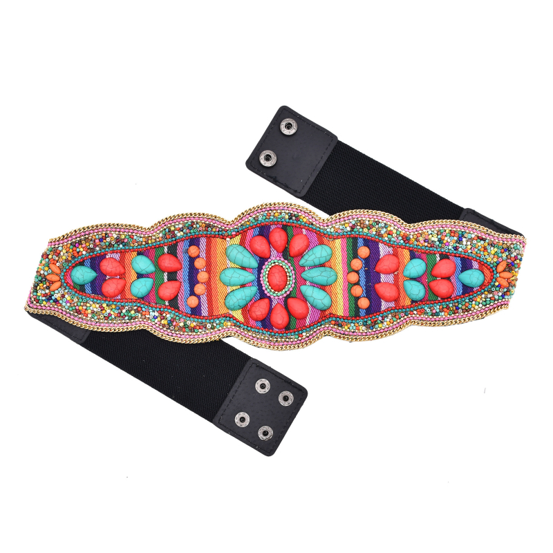 2024 νέα απομίμηση τυρκουάζ σφραγίδα μέσης εθνοτικό στυλ χάντρες χρώματος φαρδιά ζώνη Xinjiang ελαστική μέση αξεσουάρ γυναικών χονδρικής