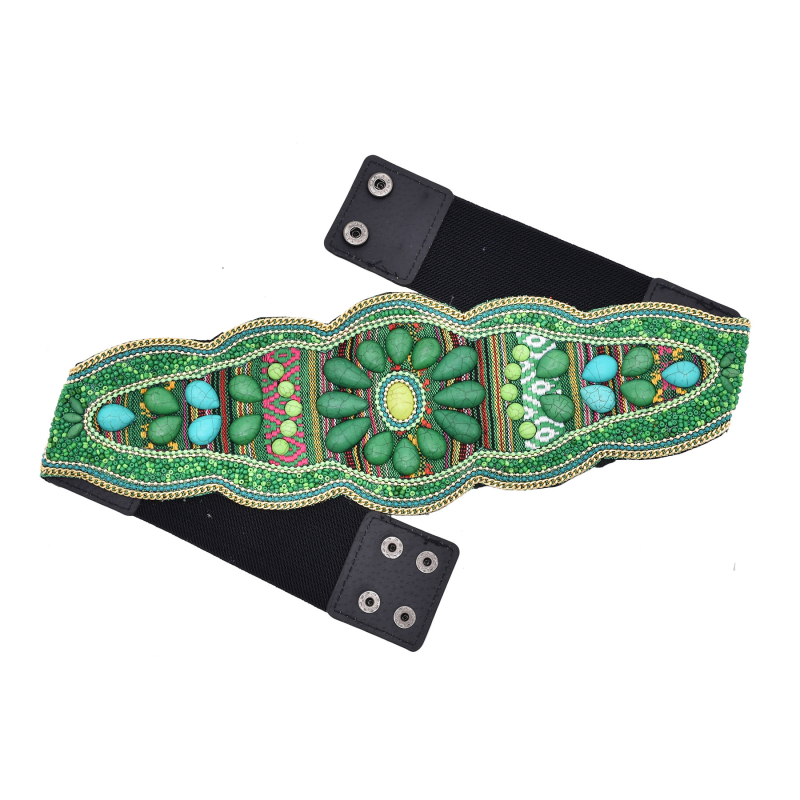 2024 νέα απομίμηση τυρκουάζ σφραγίδα μέσης εθνοτικό στυλ χάντρες χρώματος φαρδιά ζώνη Xinjiang ελαστική μέση αξεσουάρ γυναικών χονδρικής