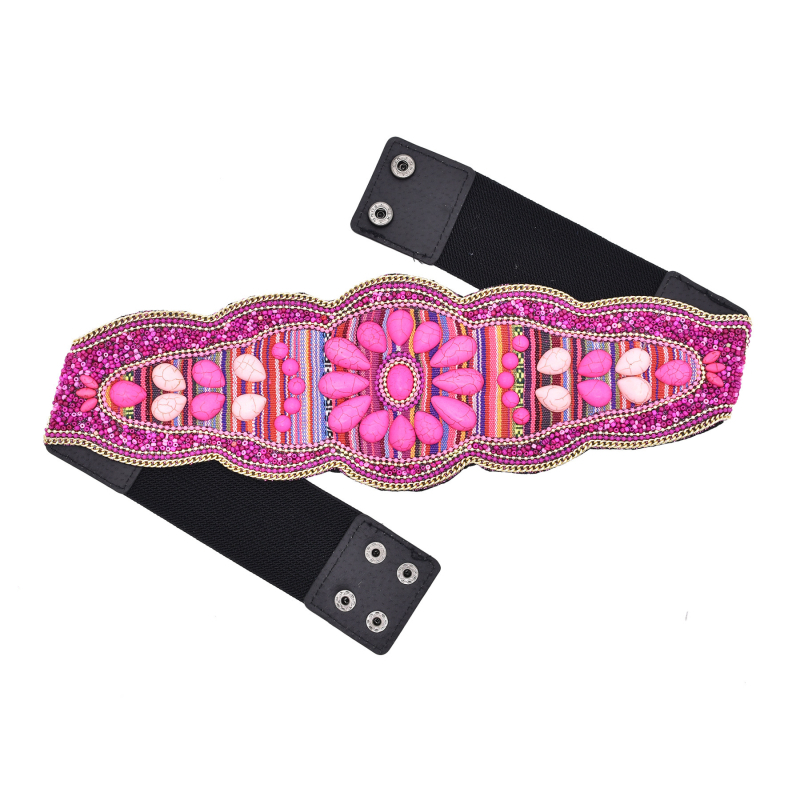 2024 νέα απομίμηση τυρκουάζ σφραγίδα μέσης εθνοτικό στυλ χάντρες χρώματος φαρδιά ζώνη Xinjiang ελαστική μέση αξεσουάρ γυναικών χονδρικής