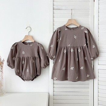 Korea stiilis tüdrukute kleit, kevad- ja sügisene pikkade varrukatega beebikott, romper, õe riietus, tikitud beebitüdruku kleit
