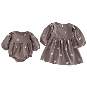 Φόρεμα για κορίτσια σε κορεατικό στιλ, τσάντα μωρού με μακριά μανίκια για άνοιξη και φθινόπωρο, ολόσωμο φόρεμα, στολή για αδερφές, κεντημένο φόρεμα για κορίτσια