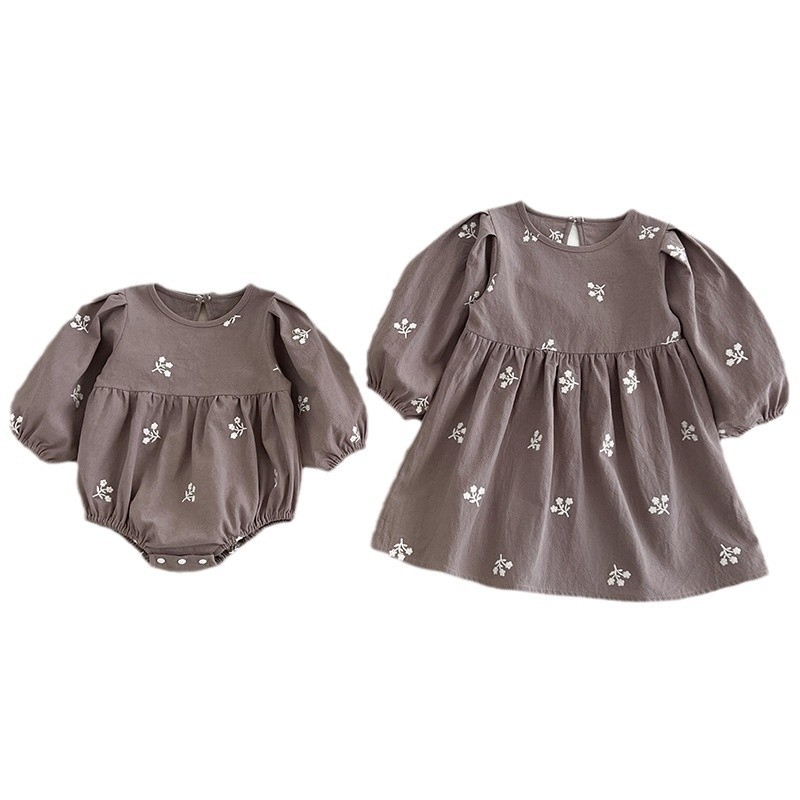 Korea stiilis tüdrukute kleit, kevad- ja sügisene pikkade varrukatega beebikott, romper, õe riietus, tikitud beebitüdruku kleit