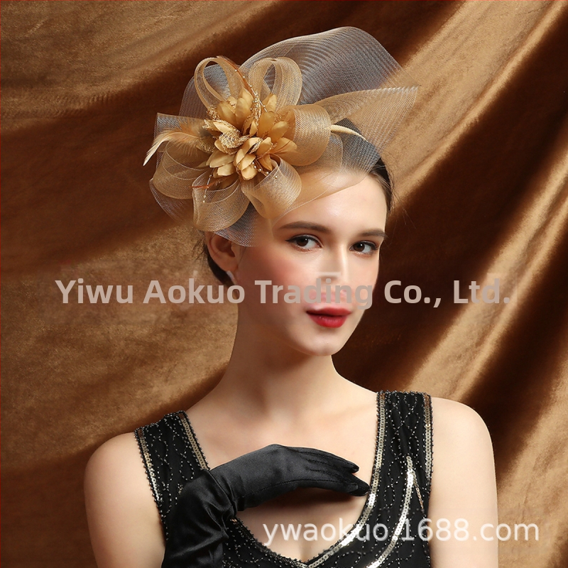Европейски и американски празнични партита мрежеста перната прическа за булчински сватбени снимки винтидж аксесоари за коса фиба лента за коса с двойно предназначение прическа цвете