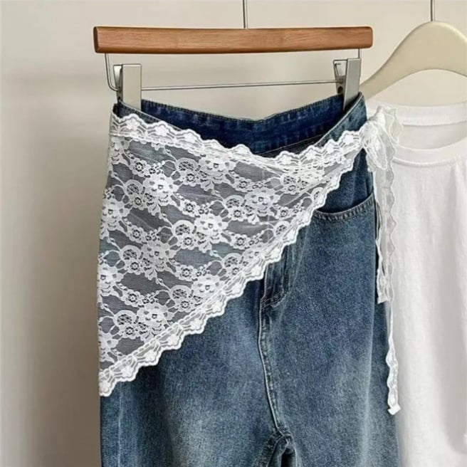 Νέες Κορεάτικες Εμφανίσεις στην Ιαπωνική Μόδα σε Στυλ Αρχής Άνοιξης, Φούστα με Απαλές Δαντέλες και Βολάν, Μικρή Φούστα με Δαντέλα και Ποδιά