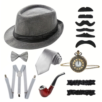 1920. aasta Gatsby peo meeste kleit-silindermüts retro taskukella rihmaga habemega ülikond Amazon Spot kuum müük