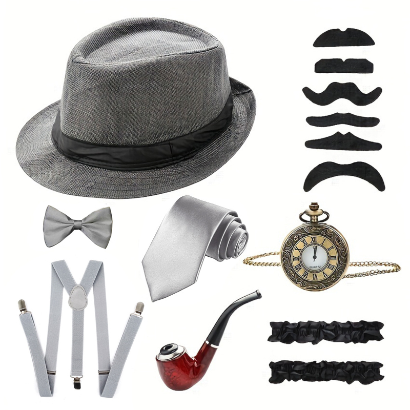 1920. aasta Gatsby peo meeste kleit-silindermüts retro taskukella rihmaga habemega ülikond Amazon Spot kuum müük