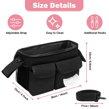 Geantă pentru cărucior, geantă suspendată, organizator pentru cărucior, geantă pentru mămici de mare capacitate, coș de depozitare portabil pentru exterior, geantă de mână