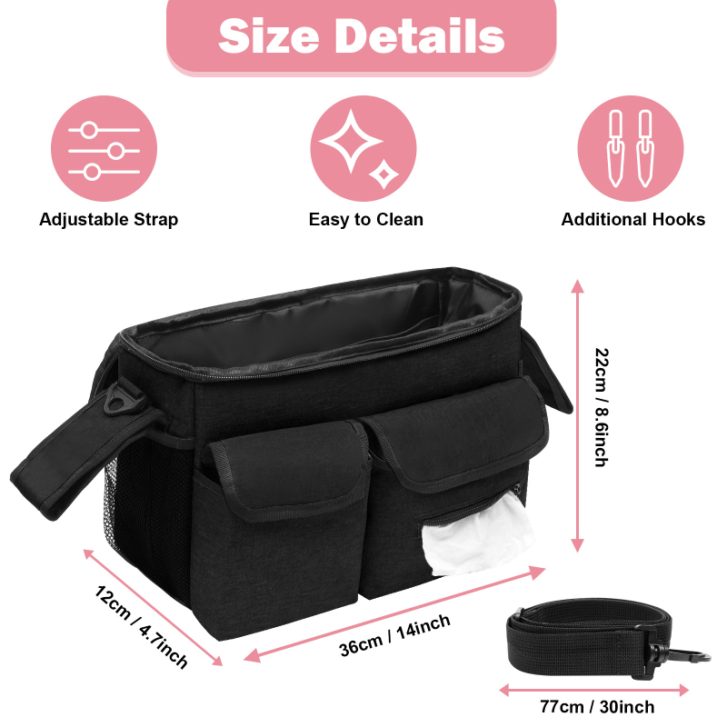 Geantă pentru cărucior, geantă suspendată, organizator pentru cărucior, geantă pentru mămici de mare capacitate, coș de depozitare portabil pentru exterior, geantă de mână