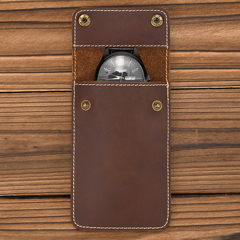 Odinis laikrodžių krepšys Patogi atverčiama paprasta laikrodžių laikymo dėžutė Kūrybingas laikrodžių odinis dėklas gamyklos išparduotuvėje