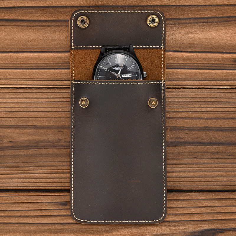 Odinis laikrodžių krepšys Patogi atverčiama paprasta laikrodžių laikymo dėžutė Kūrybingas laikrodžių odinis dėklas gamyklos išparduotuvėje