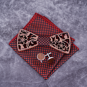 T202 puidust õõnes käsitöö mood kikilipsu mansetinööbid taskurätikukomplekt vabaaja pulmakikilips