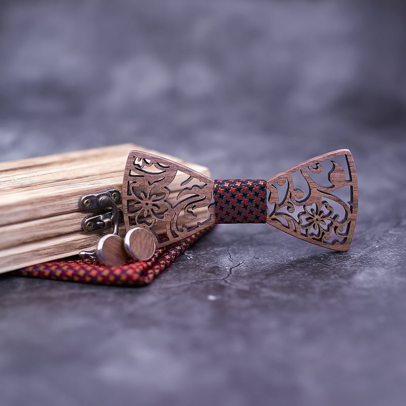 T202 puidust õõnes käsitöö mood kikilipsu mansetinööbid taskurätikukomplekt vabaaja pulmakikilips