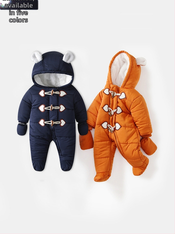 Pamučna odjeća za bebe, Zimska odjeća za bebe, Baršun i zadebljana odjeća, Vjetrootporna i topla odjeća s gumbima od roga, Odjeća za puzanje za bebe na otvorenom