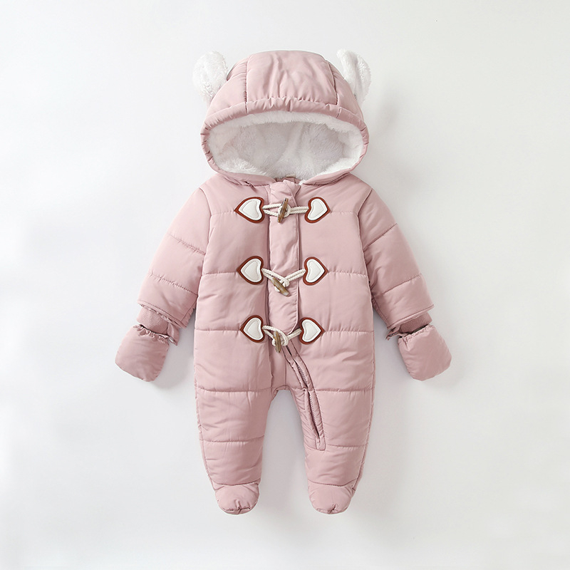 Pamučna odjeća za bebe, Zimska odjeća za bebe, Baršun i zadebljana odjeća, Vjetrootporna i topla odjeća s gumbima od roga, Odjeća za puzanje za bebe na otvorenom