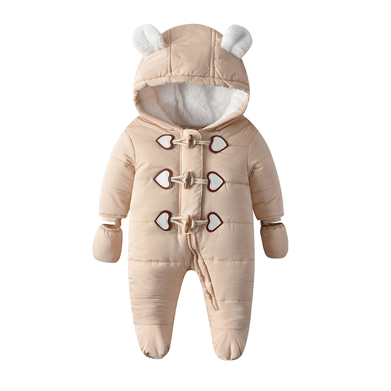 Pamučna odjeća za bebe, Zimska odjeća za bebe, Baršun i zadebljana odjeća, Vjetrootporna i topla odjeća s gumbima od roga, Odjeća za puzanje za bebe na otvorenom