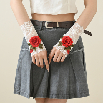 Uus suvine tikitud pitsist varrukaga võltsvarrukaga kindad pitsist manseti randmekate jääsiidist päikesekaitsekreemi varrukas