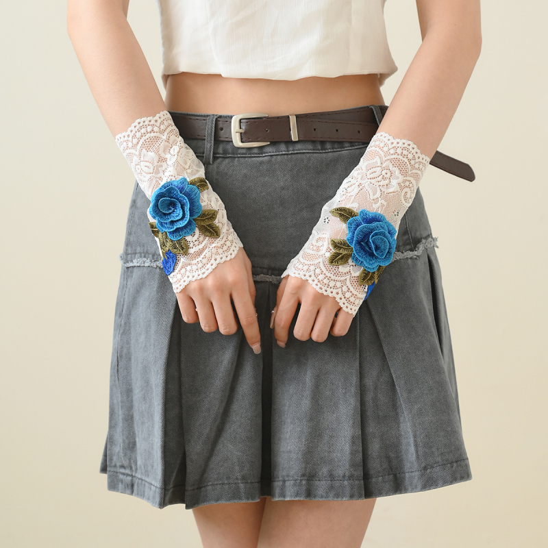 Uus suvine tikitud pitsist varrukaga võltsvarrukaga kindad pitsist manseti randmekate jääsiidist päikesekaitsekreemi varrukas