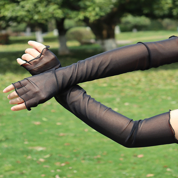 2024. aasta uued päikesekaitsekindad, varrukaga pool sõrme, õhukese võrgusilmaga mustad siidist käe sokid, venivad, lihtsad salendavad UV-kaitsega mehed