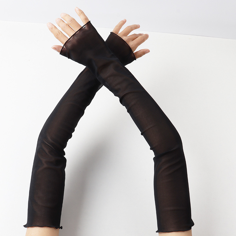 2024. aasta uued päikesekaitsekindad, varrukaga pool sõrme, õhukese võrgusilmaga mustad siidist käe sokid, venivad, lihtsad salendavad UV-kaitsega mehed