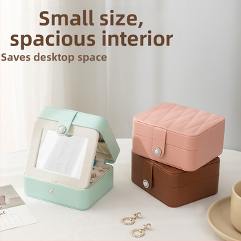 Κουτί κοσμημάτων με καθρέφτη από δέρμα Pu, φορητό κουτί συσκευασίας κοσμημάτων, μικρό κουτί αποθήκευσης κοσμημάτων για σκουλαρίκια δαχτυλιδιών, κορεατικό στυλ