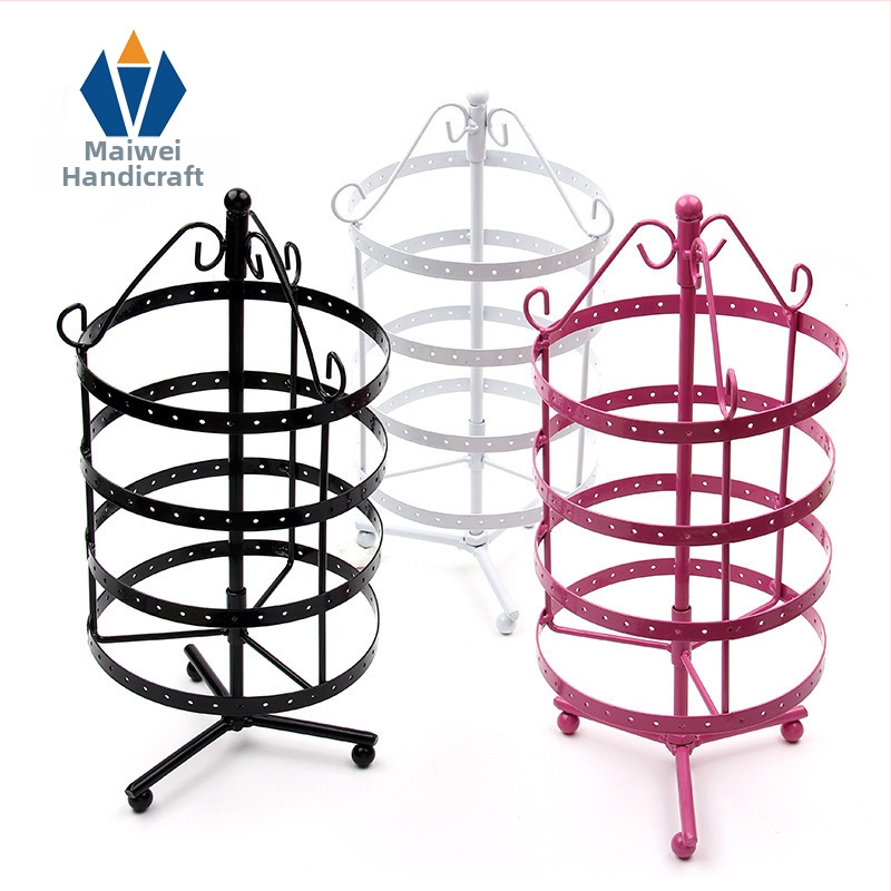 Ümmargune pöörlev kõrvarõngariiul metallist ehete vitriini rekvisiidid rauast ehete riiul laua kõrvatraadist kõrvarõngaste vitriiniga
