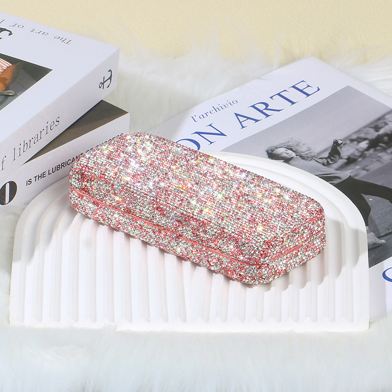 Teemantidega kaetud autoklaaside hoiukast, piiriülene enimmüüdud auto päikeseprillide ümbris, kaasaskantav hoiustamisprillide ümbris autosalongis