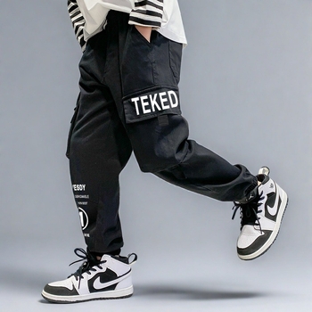 Laste sügis- ja talvefliisvoodriga paksendatud mugavad universaalsed vabaajariided stiilsed poiste lasteriided jalgade tööriistade püksid nägusad